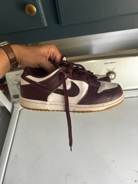 Nike Low-Top Sneaker in Burgundy and White with Gum Sole
